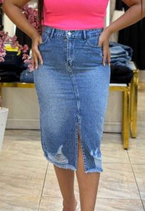Long Cutting Jeans Skirt