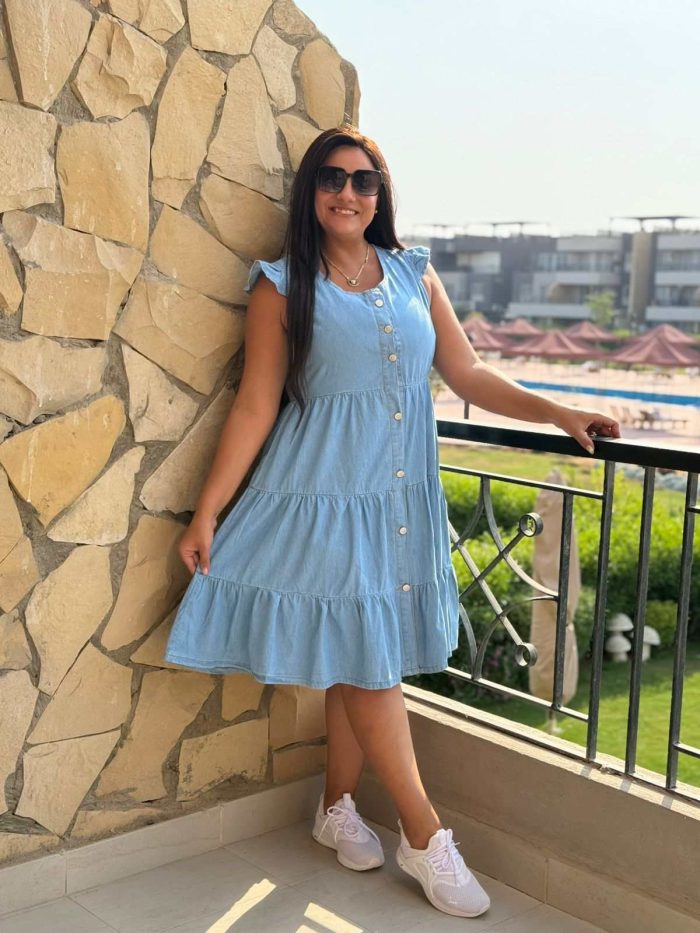 Short Ruffle Sleeve Short Jeans Dress - Image 1