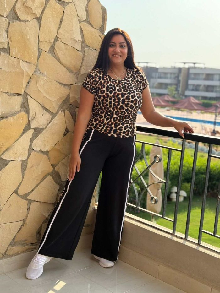 ⁦Tiger & Black Set Two Pieces Short Sleeve Top & Wide Leg Pants⁩ - الصورة ⁦6⁩