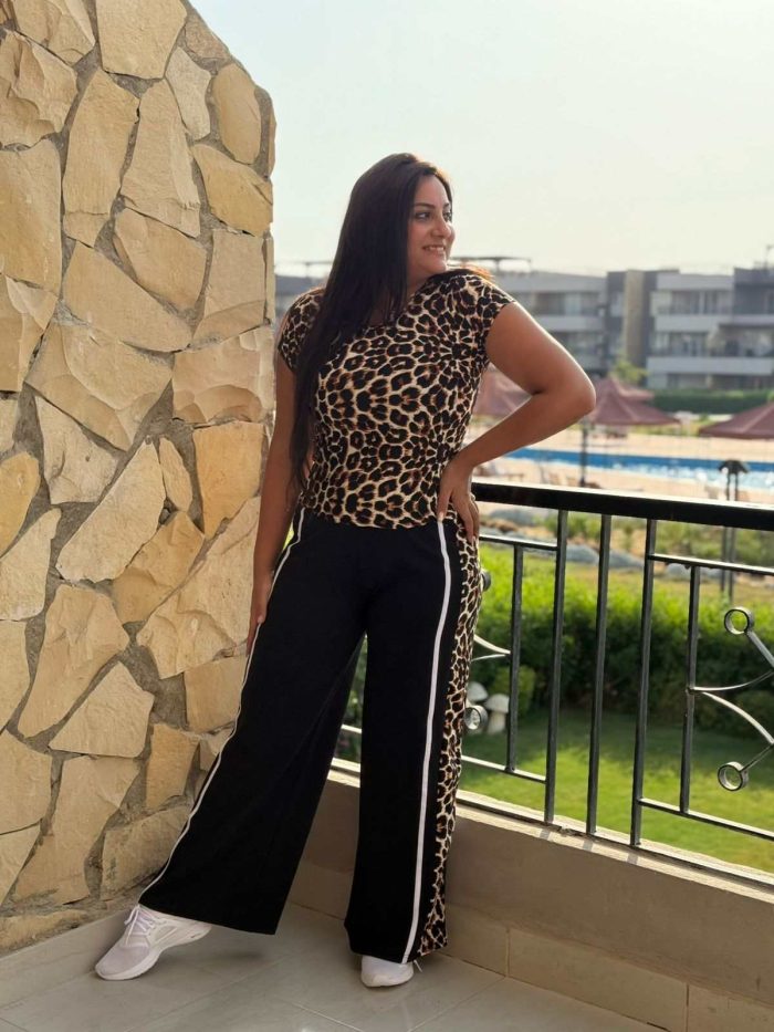 ⁦Tiger & Black Set Two Pieces Short Sleeve Top & Wide Leg Pants⁩ - الصورة ⁦8⁩