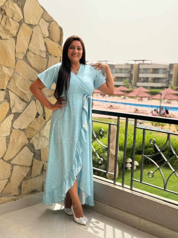Short Sleeve Colorful Long Dress - Image 4