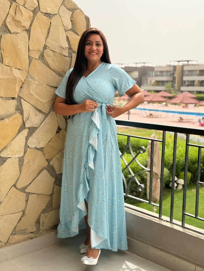 Short Sleeve Colorful Long Dress - Image 3