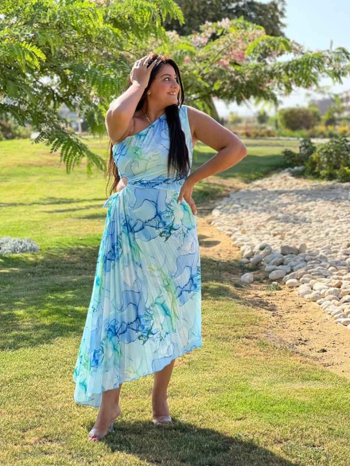 Colorful One Shoulder Long Dress - Image 1