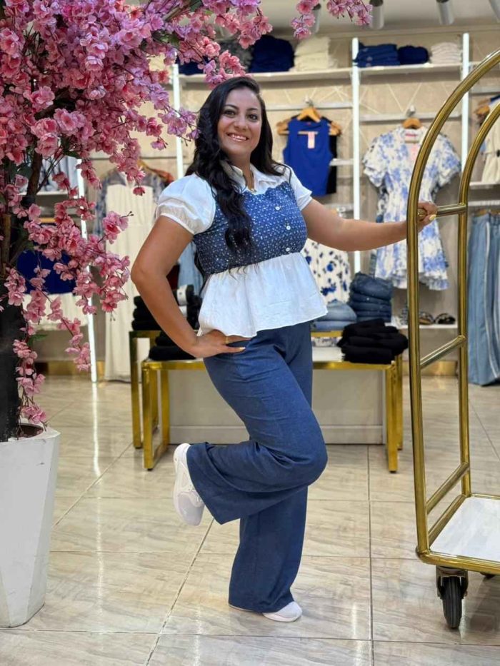 ⁦Set Two Pieces Short Sleeve Top & Wide Leg Pants⁩ - الصورة ⁦2⁩