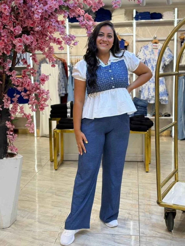 ⁦Set Two Pieces Short Sleeve Top & Wide Leg Pants⁩ - الصورة ⁦1⁩