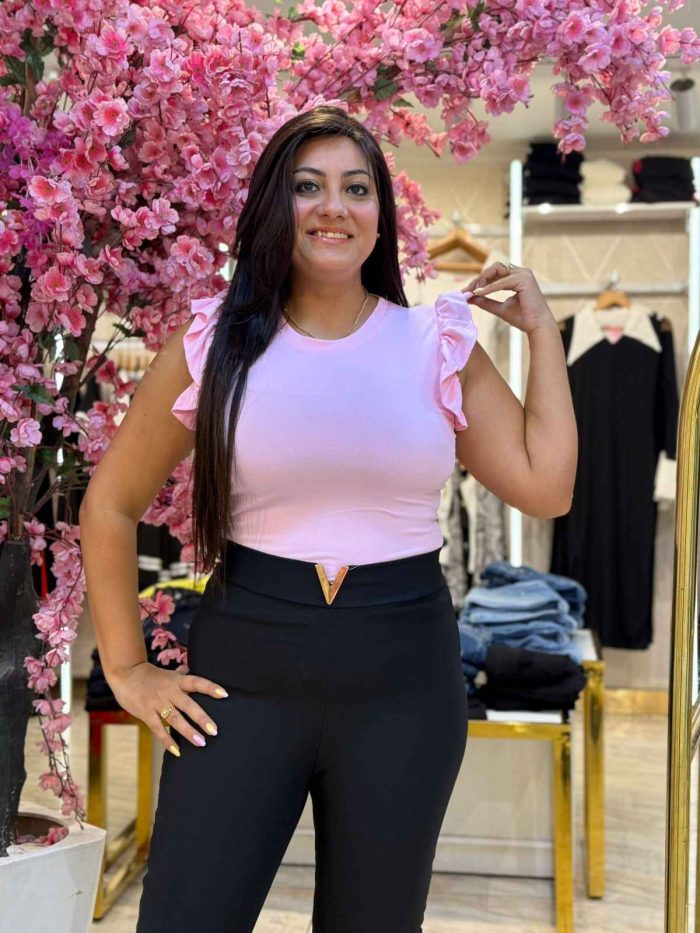 Plain Color Ruffle Sleeve Top - Image 1