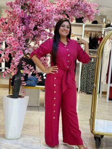 Plain Color Front Buttons Set Two Pieces Long Sleeve Top & Wide Leg Pants - Image 13
