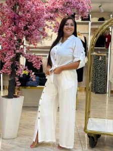 Plain Color Front Buttons Set Two Pieces Long Sleeve Top & Wide Leg Pants - Image 2