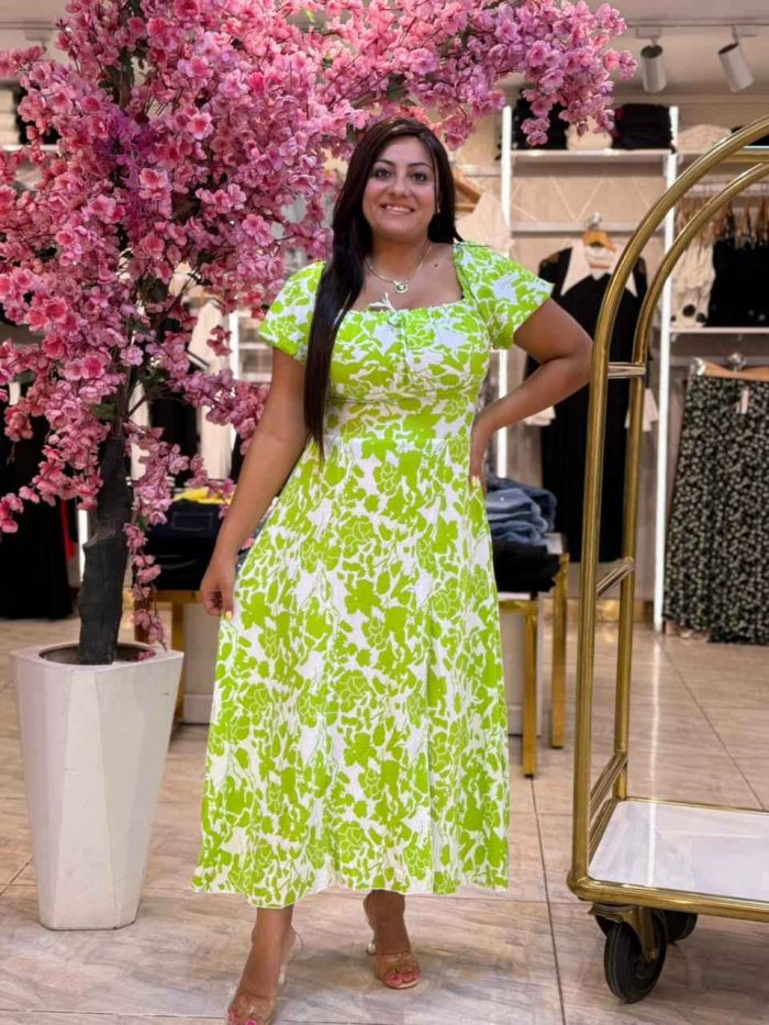Short Sleeve Colorful Flowery Long Dress - Image 3