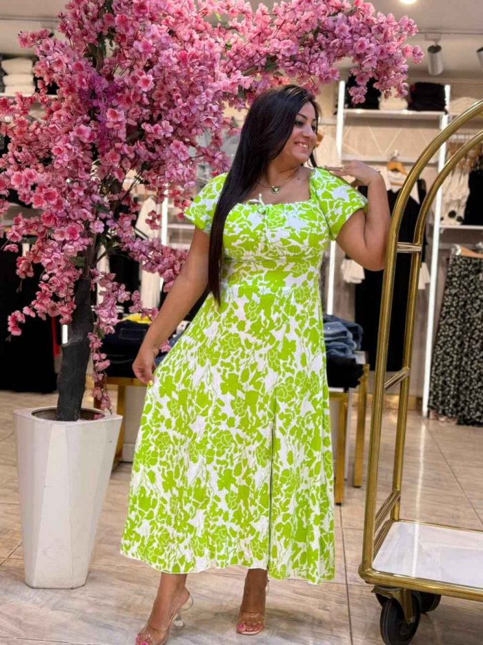 Short Sleeve Colorful Flowery Long Dress - Image 2