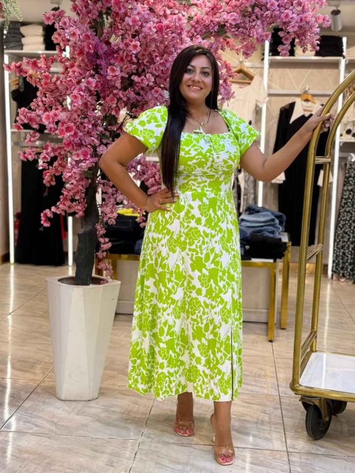 Short Sleeve Colorful Flowery Long Dress - Image 1