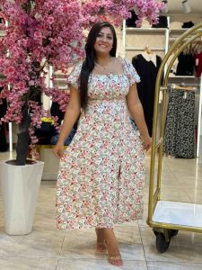 Short Sleeve Flowery Long Dress
