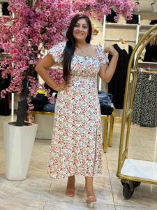 Short Sleeve Flowery Long Dress - Image 3