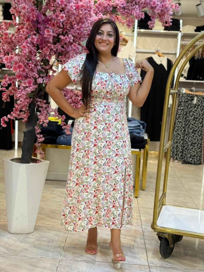 Short Sleeve Flowery Long Dress - Image 3