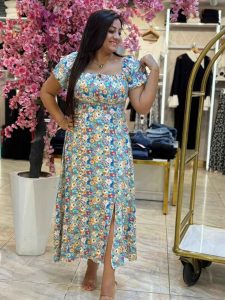 Short Sleeve Flowery Long Dress - Image 5