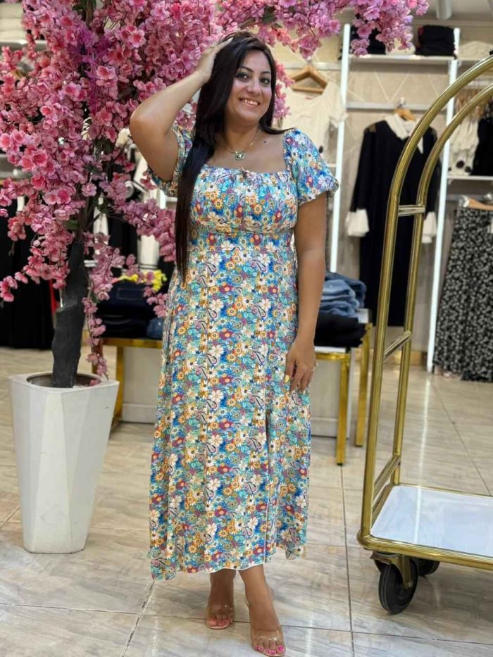 Short Sleeve Flowery Long Dress - Image 6