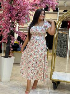 Short Sleeve Flowery Long Dress - Image 2