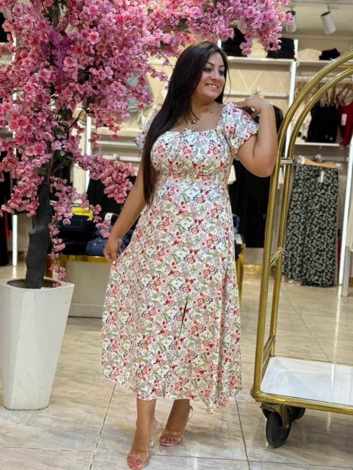 Short Sleeve Flowery Long Dress - Image 2