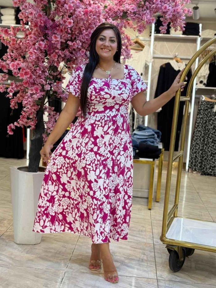Short Sleeve Colorful Flowery Long Dress - Image 4