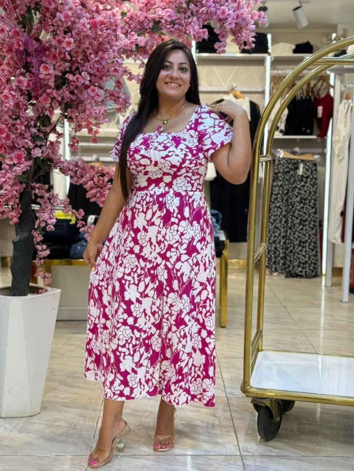 Short Sleeve Colorful Flowery Long Dress - Image 5