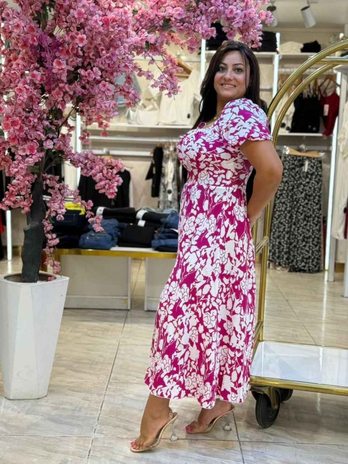 Short Sleeve Colorful Flowery Long Dress - Image 6