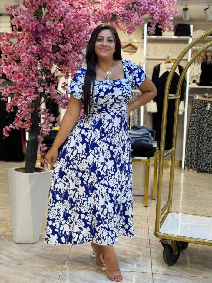 Short Sleeve Colorful Flowery Long Dress - Image 7