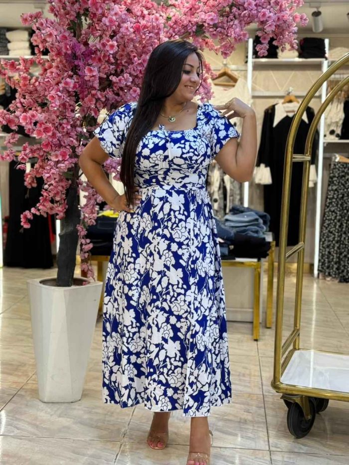 Short Sleeve Colorful Flowery Long Dress - Image 8