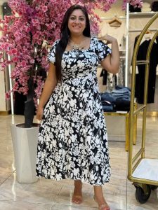 Short Sleeve Colorful Flowery Long Dress - Image 9
