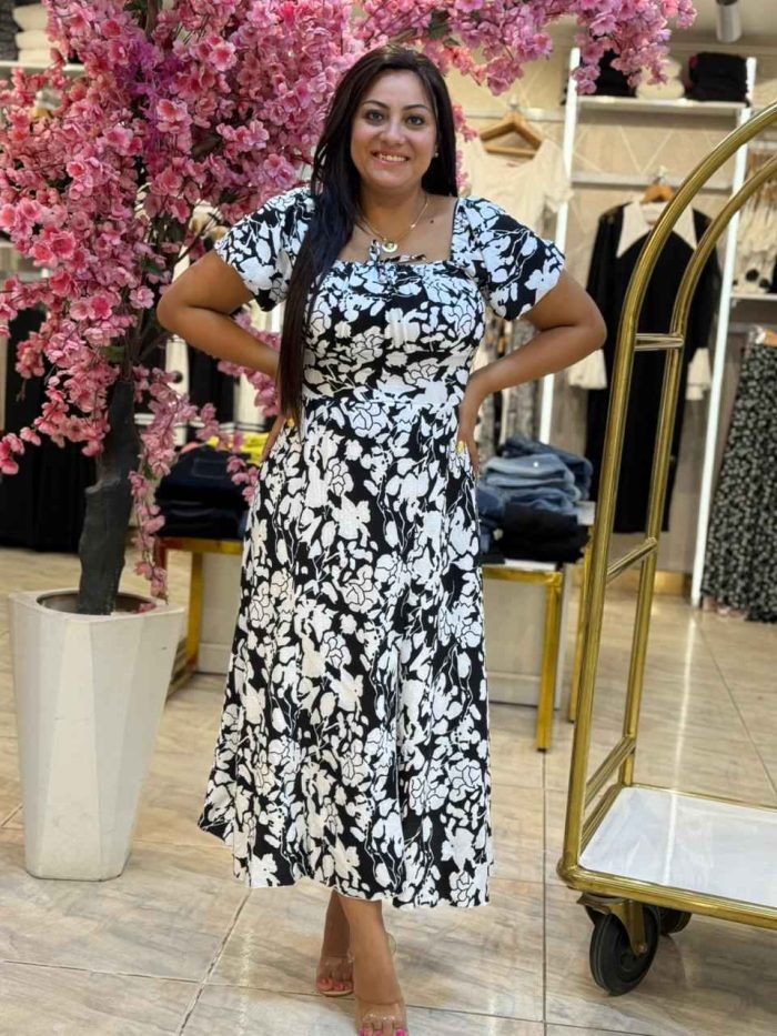Short Sleeve Colorful Flowery Long Dress - Image 11
