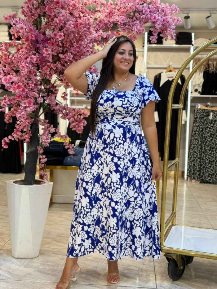 Short Sleeve Colorful Flowery Long Dress - Image 12