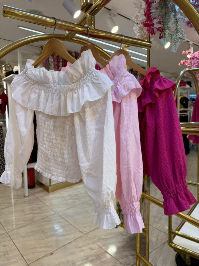Plain Color Ruffle Long Sleeve Top - Image 3