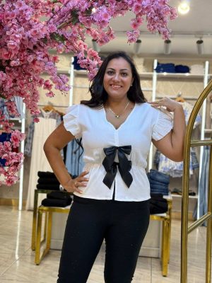 Plain Color Short Sleeve Bows Top