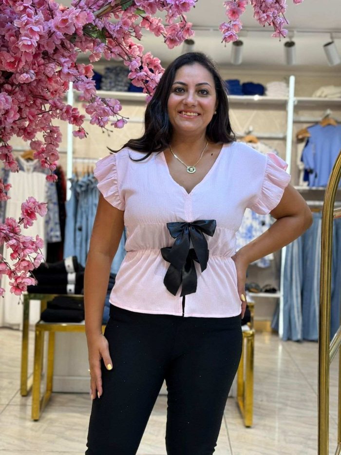 Plain Color Short Sleeve Bows Top - Image 6
