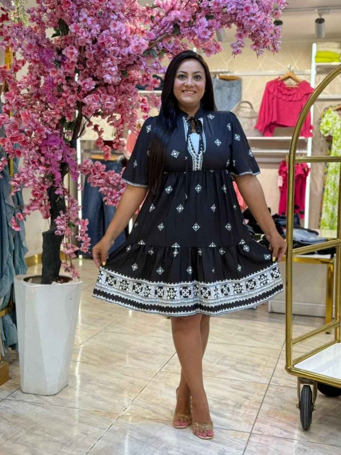 Short Sleeve Plaid Short Dress - Image 1