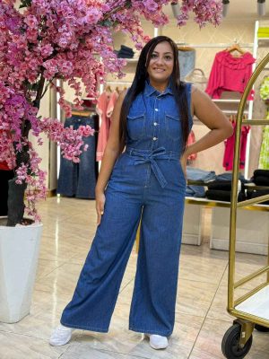 Sleeveless Jeans Wide Leg Jumpsuit
