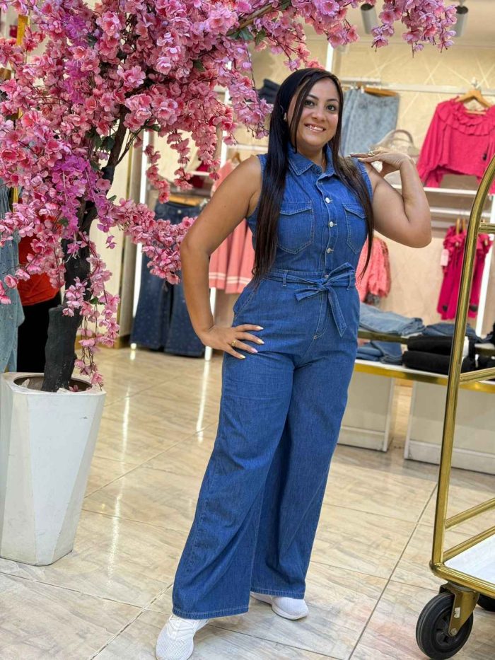 Sleeveless Jeans Wide Leg Jumpsuit - Image 3