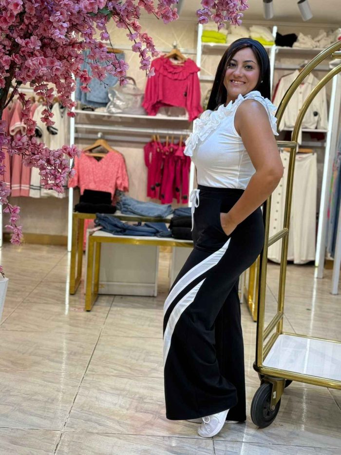 Wide Leg Black White Lines Pants - Image 4