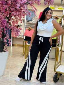 Wide Leg Black White Lines Pants - Image 3