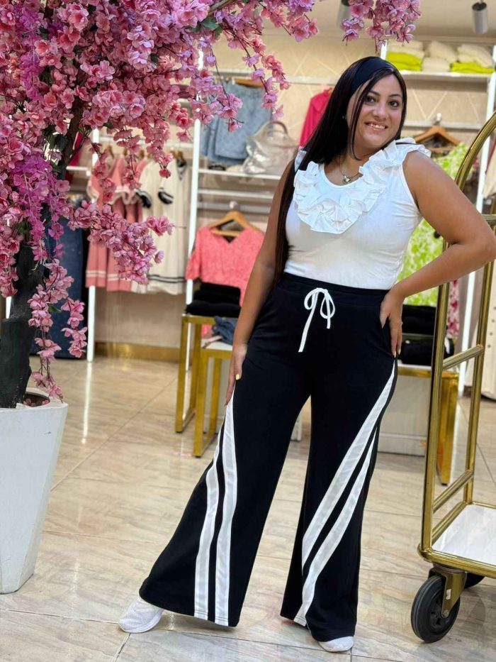 Wide Leg Black White Lines Pants - Image 3
