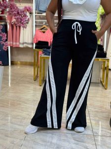 Wide Leg Black White Lines Pants