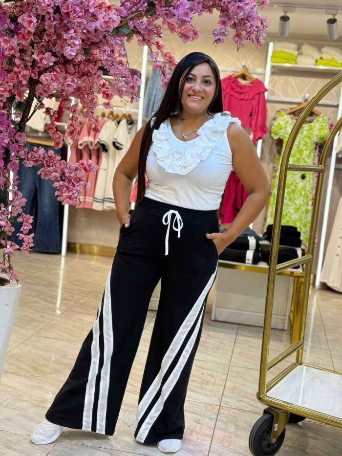 Wide Leg Black White Lines Pants - Image 5