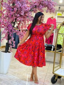 Short Sleeve Flowery Dress