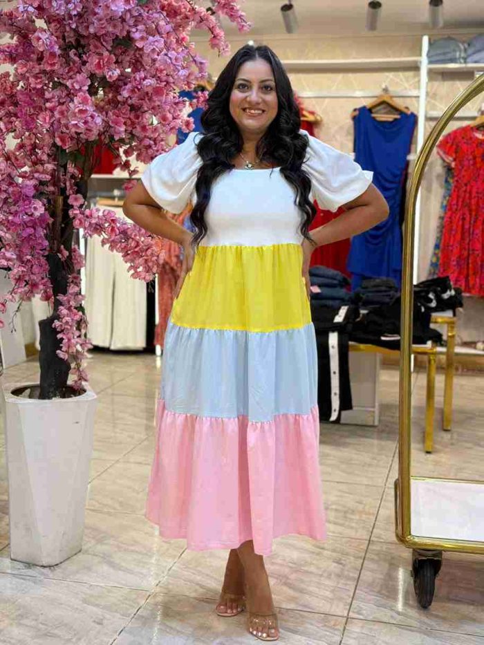 Short Sleeve Colors Long Dress - Image 3