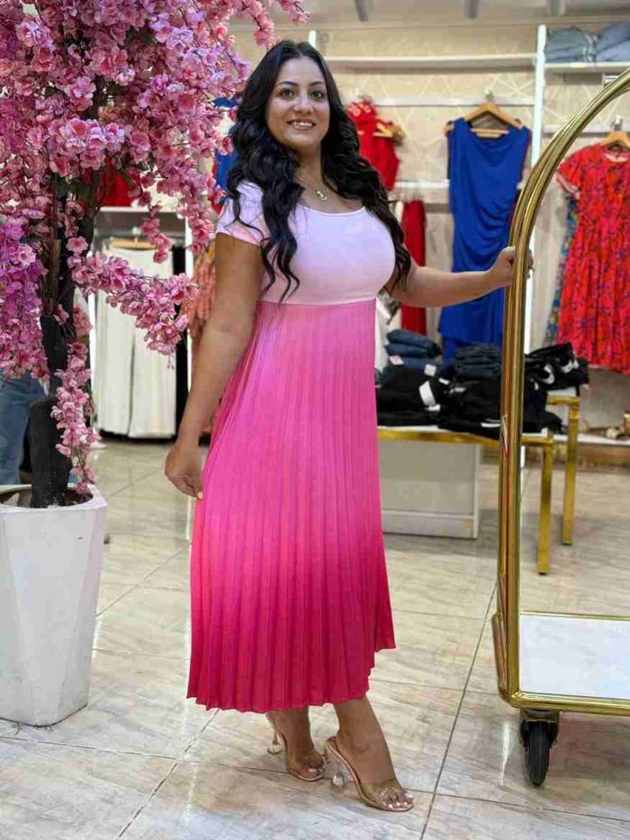 Short Sleeve Colorful Gradient Long Dress - Image 5