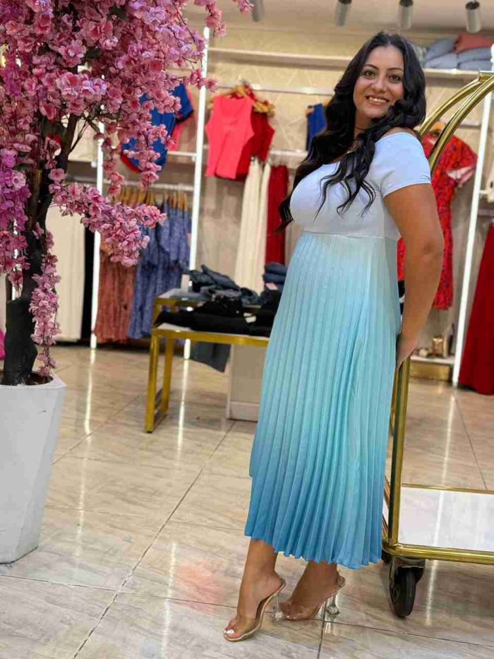 Short Sleeve Colorful Gradient Long Dress - Image 11