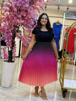Short Sleeve Colorful Gradient Long Dress