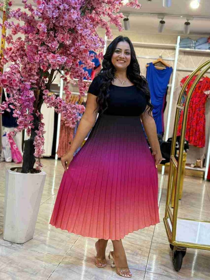 Short Sleeve Colorful Gradient Long Dress - Image 1