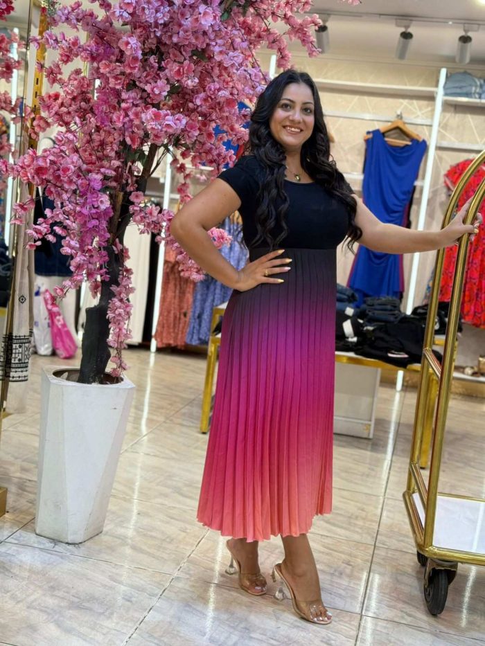 Short Sleeve Colorful Gradient Long Dress - Image 2