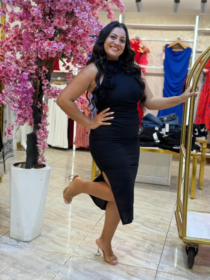 Sleeveless Flowers Plain Color Long Dress - Image 9