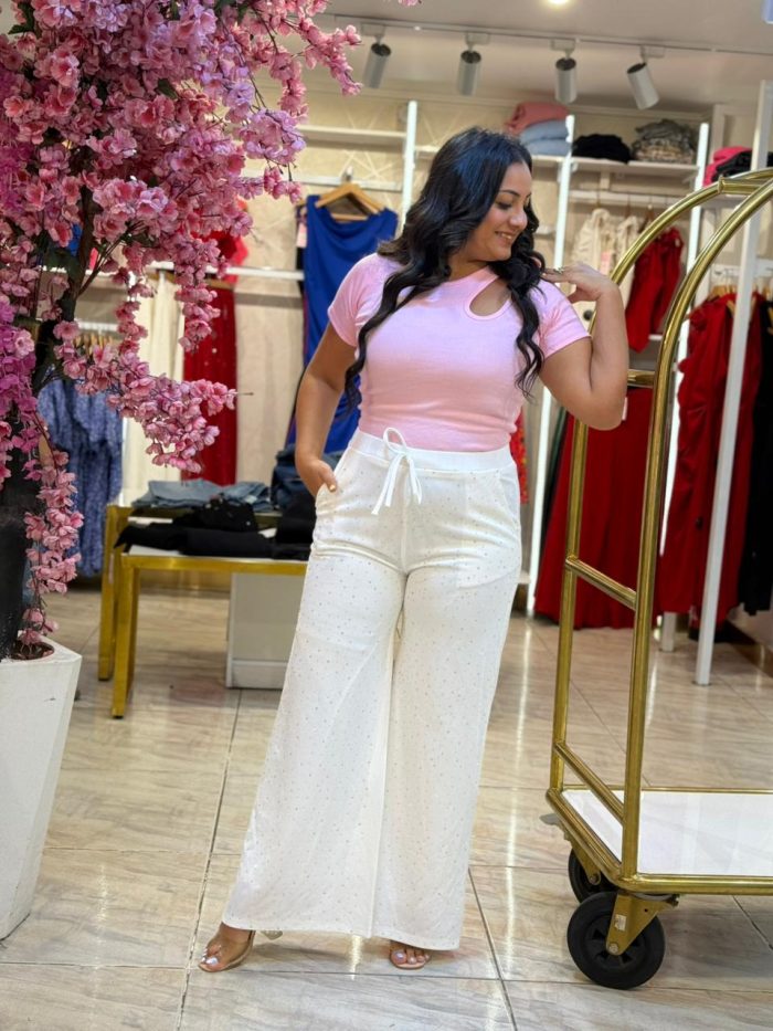 Wide Leg Plain Color Pearls Pants - Image 14